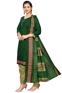 Elegant Green Cotton Printed Straight Kurta, Bottom And Dupatta Set For Women-thumb2