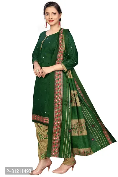 Elegant Green Cotton Printed Straight Kurta, Bottom And Dupatta Set For Women-thumb3