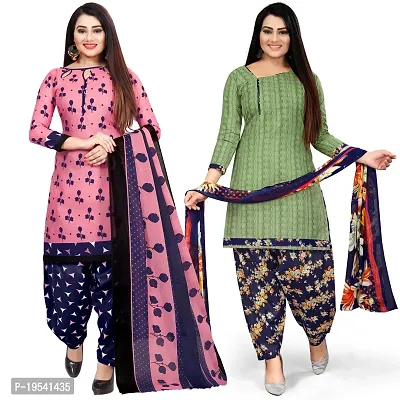 Rajnandini Pink And Green Cotton Printed Unstitched Salwar Suit Material (Combo of 2)