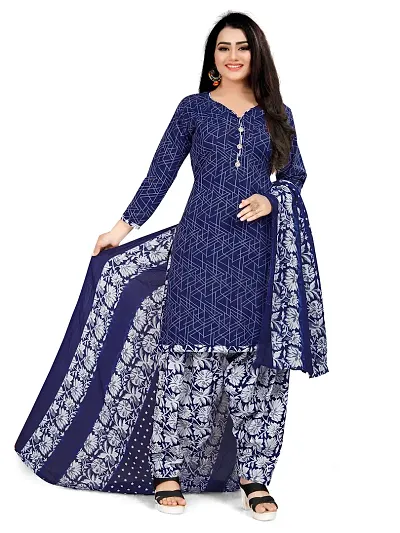 Stylish Cotton Printed Kurta Bottom Dupatta Set