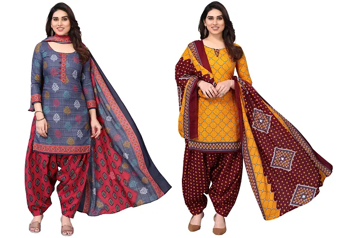 Stylish Cotton Printed Unstitched Dress Material (Combo of 2)