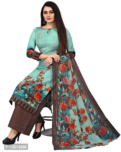 Elegant Green Cotton Printed Dress Material With Dupatta For Women-thumb5