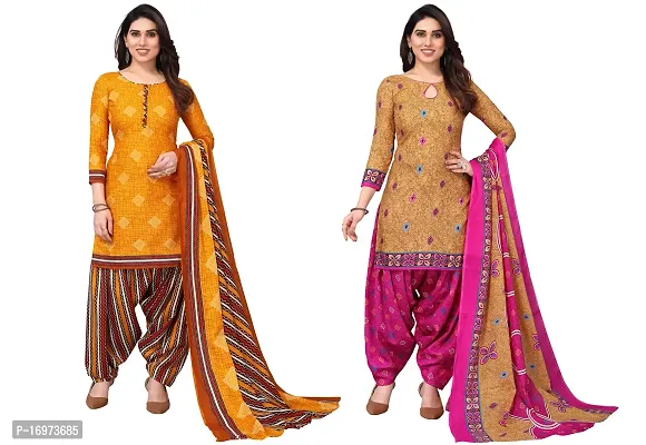 Stylish Women Cotton Printed Unstitched Dress Material (Combo of 2)