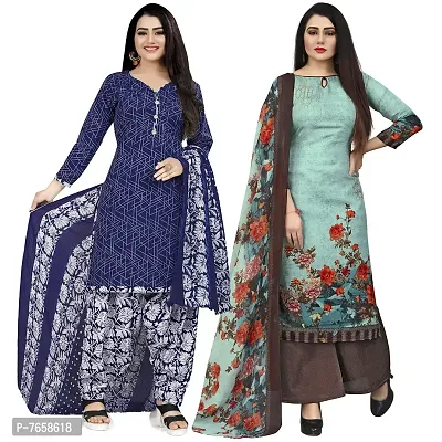 Rajnandini Women Blue And Pista Green Cotton Printed Unstitched Salwar Suit Material (Combo Of 2)-thumb0