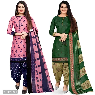 Rajnandini Pink And Green Cotton Printed Unstitched Salwar Suit Material (Combo of 2)