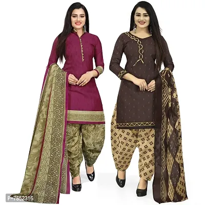 Rajnandini Women Purple And Brown Cotton Printed Unstitched Salwar Suit Material (Combo Of 2)