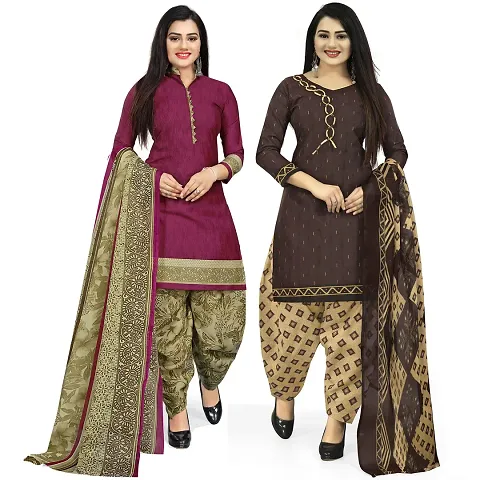 Stylish Cotton Printed Unstitched Suit - Pack of 2