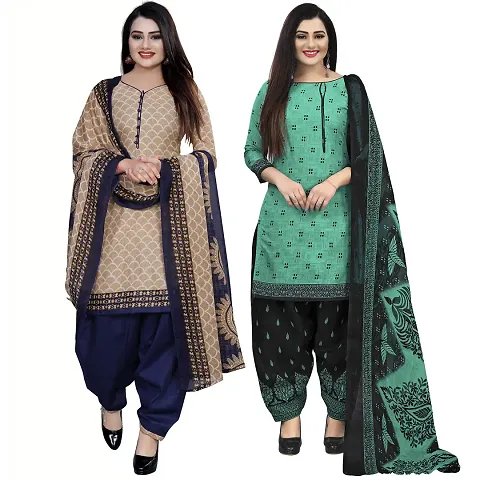 Stylish Cotton Printed Unstitched Suit - Pack of 2