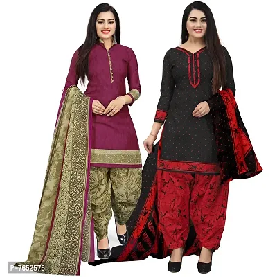 Rajnandini Women Purple And Black Cotton Printed Unstitched Salwar Suit Material (Combo Of 2)-thumb0