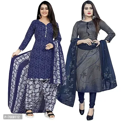 Rajnandini Blue And Grey Cotton Printed Unstitched Salwar Suit Material (Combo Of 2)(Joplpdp1058-Vsm4119)