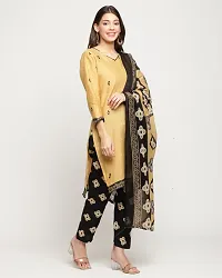 Elegant Beige Cotton Printed Straight Kurta, Bottom And Dupatta Set For Women-thumb3