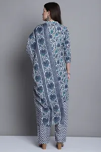 Elegant Grey Cotton Printed Straight Kurta, Bottom And Dupatta Set For Women-thumb4