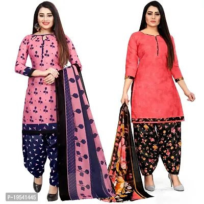 Rajnandini Pink And Peach Cotton Printed Unstitched Salwar Suit Material (Combo of 2)