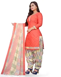 Elegant Peach Cotton Geometric Print Dress Material with Dupatta For Women-thumb2