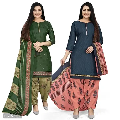 Rajnandini Green And Navy Blue Cotton Printed Unstitched Salwar Suit Material (Combo Of 2)(Joplvsm4147-Vsm4136)-thumb0