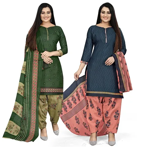 Stylish Cotton Printed Unstitched Suit - Pack of 2