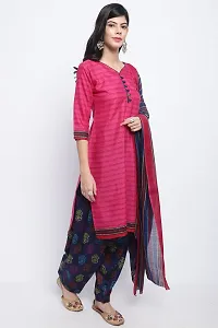 Elegant Pink Cotton Printed Straight Kurta, Bottom And Dupatta Set For Women-thumb4