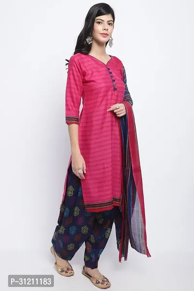 Elegant Pink Cotton Printed Straight Kurta, Bottom And Dupatta Set For Women-thumb5