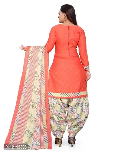 Elegant Peach Cotton Geometric Print Dress Material with Dupatta For Women-thumb2