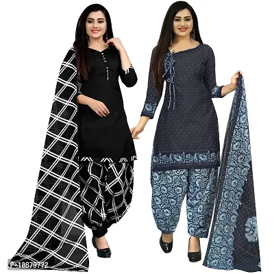 Beautiful Black And Navy Blue Cotton Printed Unstitched Salwar Suit Material For Women Combo of 2