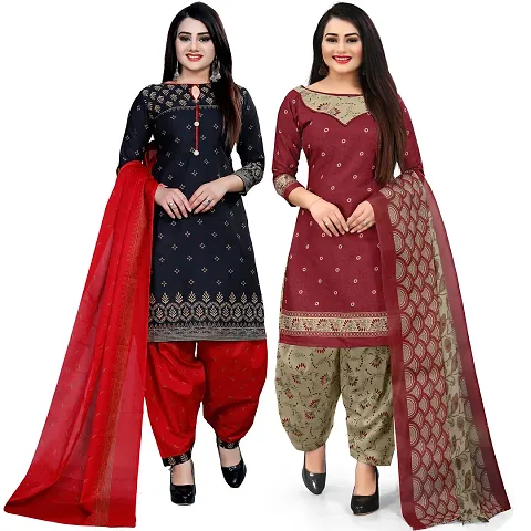 Stylish Cotton Printed Unstitched Suit - Pack of 2