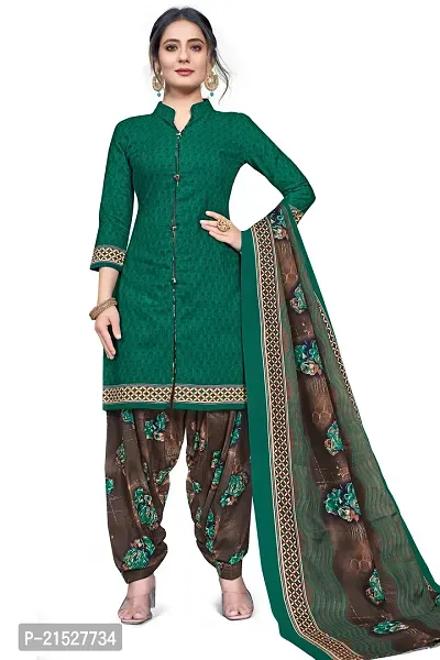 Rajnandini Green Cotton Printed Dress Material with Dupatta