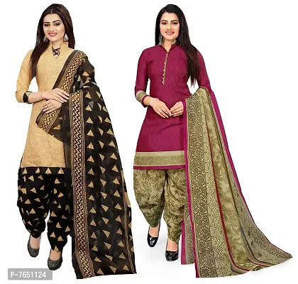 Rajnandini Women Cotton Unstitched Salwar Suit (Joplrp710-Joplvsm4005J_Beige_Free Size)(Pack Of 2)-thumb0