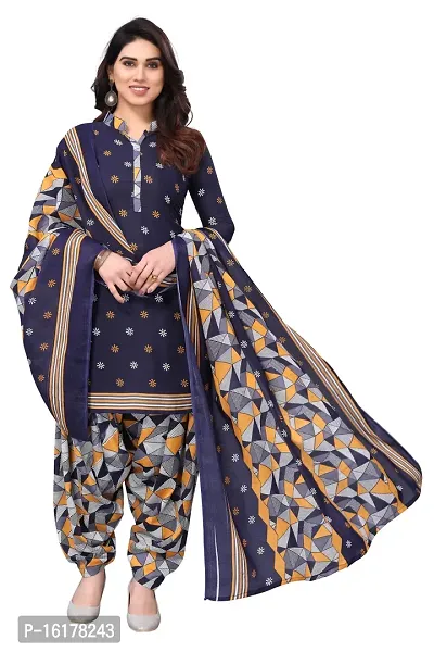 Rajnandini Womens Navy Blue Cotton Printed Unstitched Salwar Suit Material