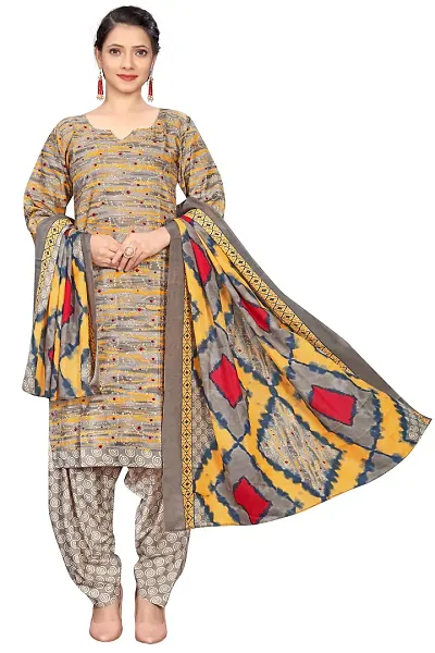 Stylish Cotton Blend Straight Printed Kurta Bottom And Dupatta Set