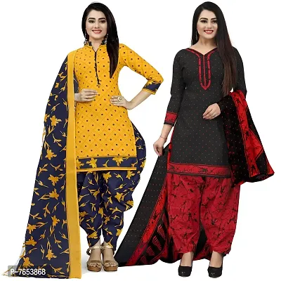 Rajnandini Women Yellow And Black Cotton Printed Unstitched Salwar Suit Material (Combo Of 2)