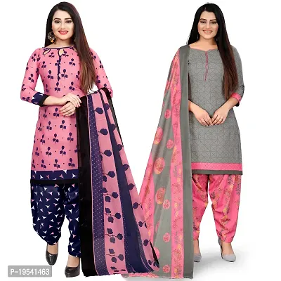 Rajnandini Pink And Grey Cotton Printed Unstitched Salwar Suit Material (Combo of 2)-thumb0