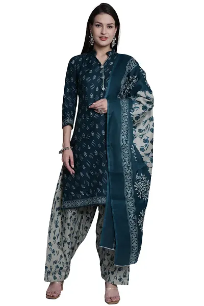 Trendy Cotton Printed Kurta Bottom and Dupatta Set