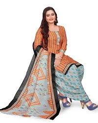 Elegant Orange Cotton Geometric Print Dress Material with Dupatta For Women-thumb3