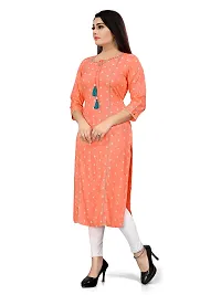 Rajnandini Women's Orange Coloured Rayon Jaipuri Printed Kurti (Ready To Wear Kurti_S/M/L/XL/XXL/3XL/4XL-Size)-thumb2