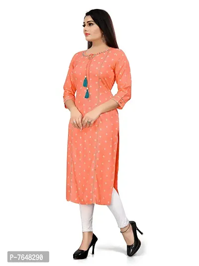 Rajnandini Women's Orange Coloured Rayon Jaipuri Printed Kurti (Ready To Wear Kurti_S/M/L/XL/XXL/3XL/4XL-Size)-thumb3