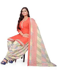 Elegant Peach Cotton Geometric Print Dress Material with Dupatta For Women-thumb4