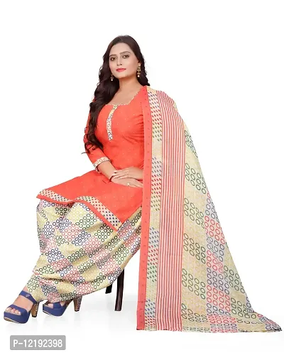 Elegant Peach Cotton Geometric Print Dress Material with Dupatta For Women-thumb5