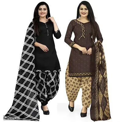 Rajnandini Women Black And Brown Cotton Printed Unstitched Salwar Suit Material (Combo Of 2)