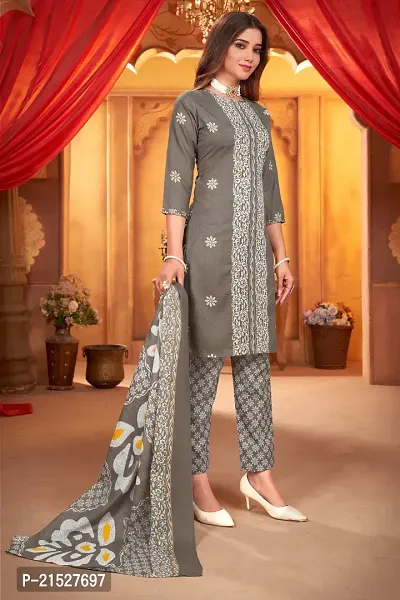 Rajnandini Grey Cotton Printed Dress Material with Dupatta-thumb5