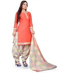 Elegant Peach Cotton Geometric Print Dress Material with Dupatta For Women-thumb3