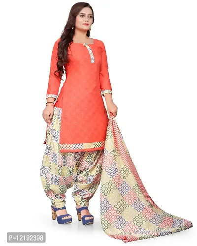 Elegant Peach Cotton Geometric Print Dress Material with Dupatta For Women-thumb4