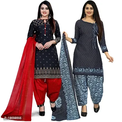 Beautiful Black And Navy Blue Cotton Printed Unstitched Salwar Suit Material For Women Combo of 2-thumb0