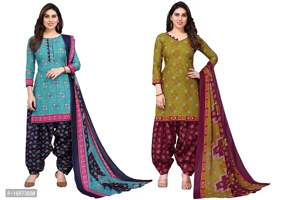 Stylish Women Cotton Printed Unstitched Dress Material (Combo of 2)