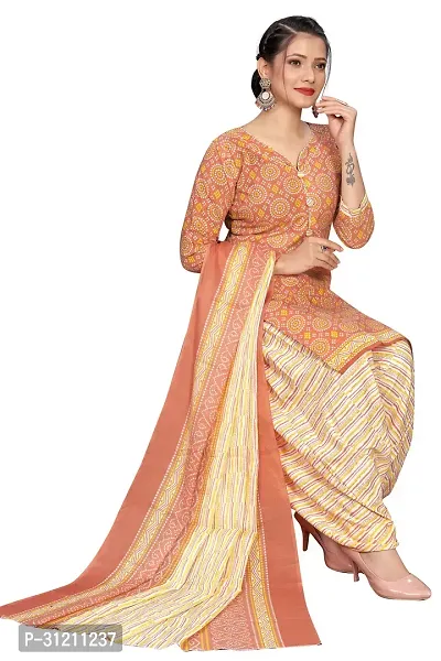 Elegant Orange Cotton Printed Straight Kurta, Bottom And Dupatta Set For Women-thumb4