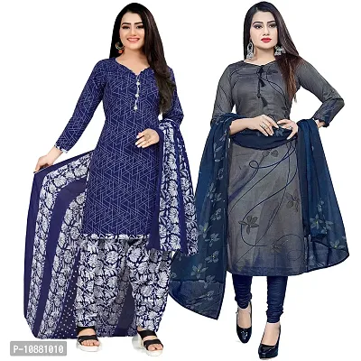 Beautiful Blue And Grey Cotton Printed Unstitched Salwar Suit Material For Women Combo of 2-thumb0