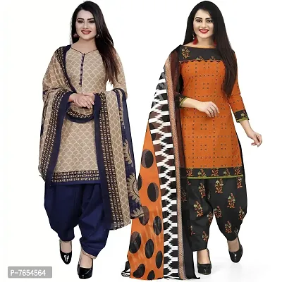 Rajnandini Women Beige And Orange Cotton Printed Unstitched Salwar Suit Material (Combo Of 2)