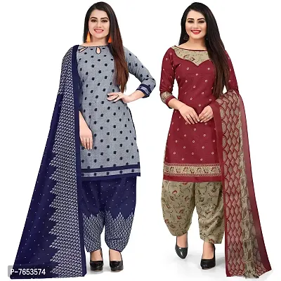 Rajnandini Women Grey And Red Cotton Printed Unstitched Salwar Suit Material (Combo Of 2)