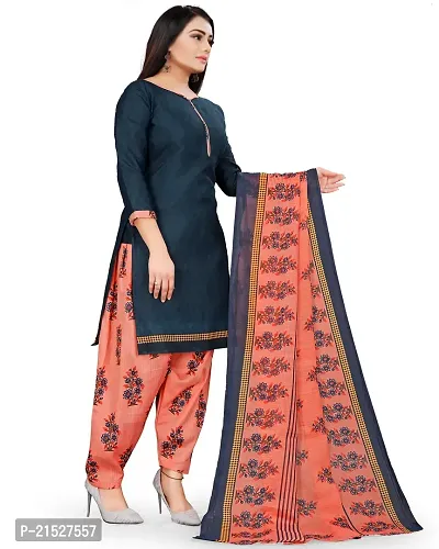 Rajnandini Navy Blue Cotton Printed Dress Material with Dupatta-thumb5