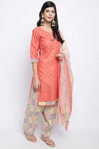 Elegant Peach Cotton Printed Straight Kurta, Bottom And Dupatta Set For Women-thumb4