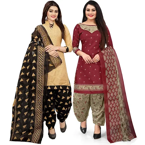 Stylish Cotton Printed Unstitched Suit - Pack of 2